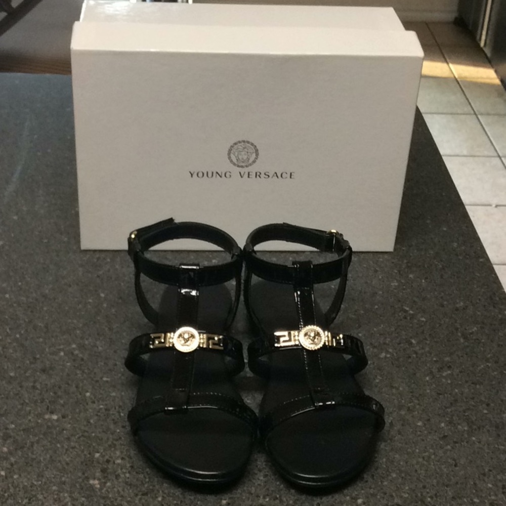 Young Versace black patent leather sandals